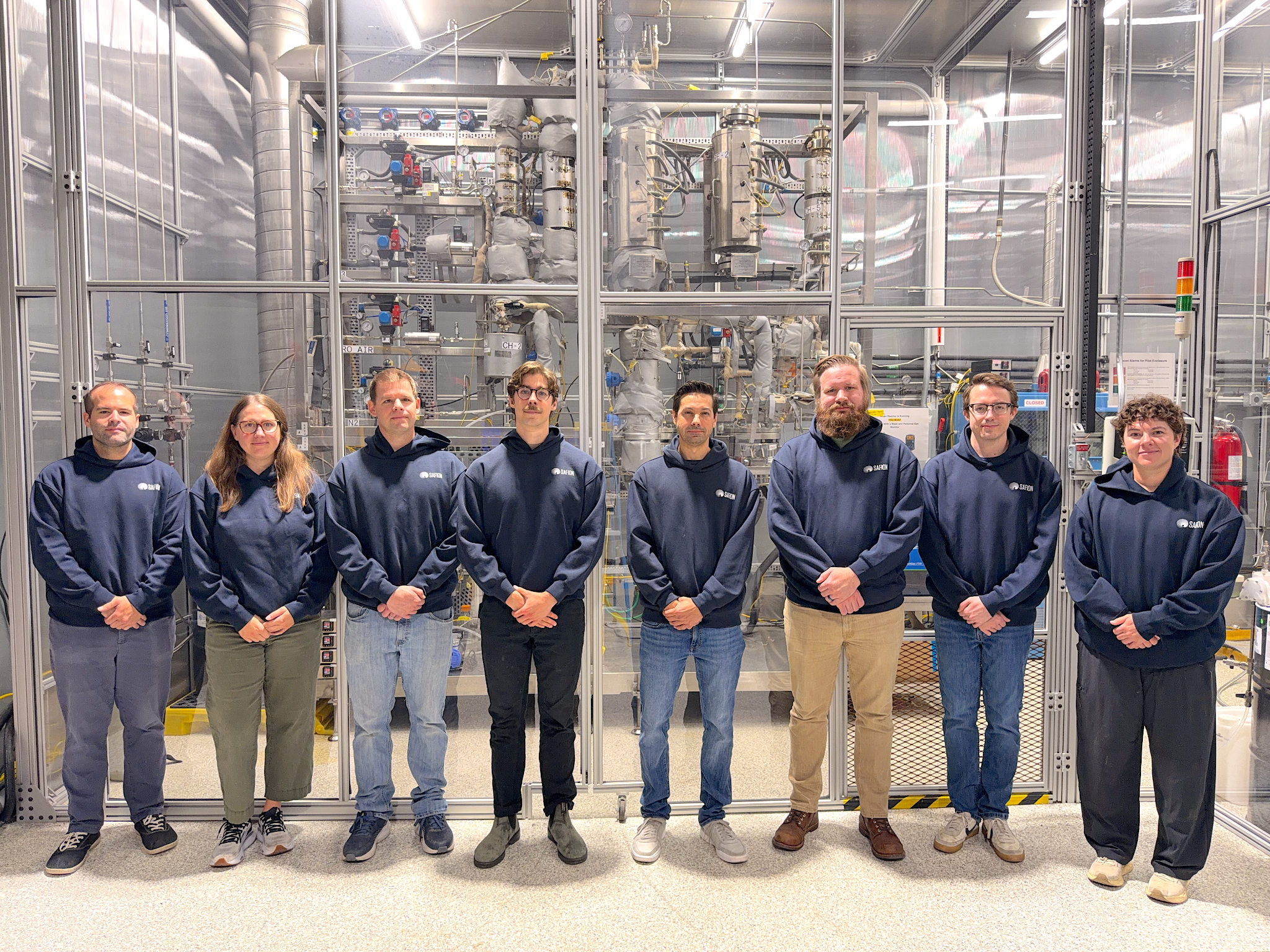 The Safion Renewables team standing together at the renewable-solvents pilot facility