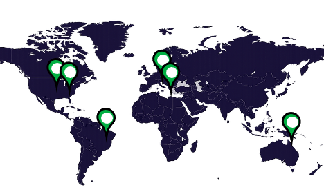 Unlabeled world map with highlighted deployment points across North America, Europe, South America and the Indo-Pacific.